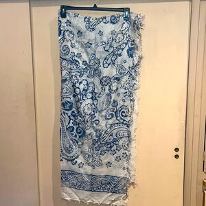 Ayfee Beautifully made long scarf in cream / blue / pashmina or coverup OS